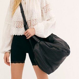 Free People Sid Distressed Tote Black Leather
